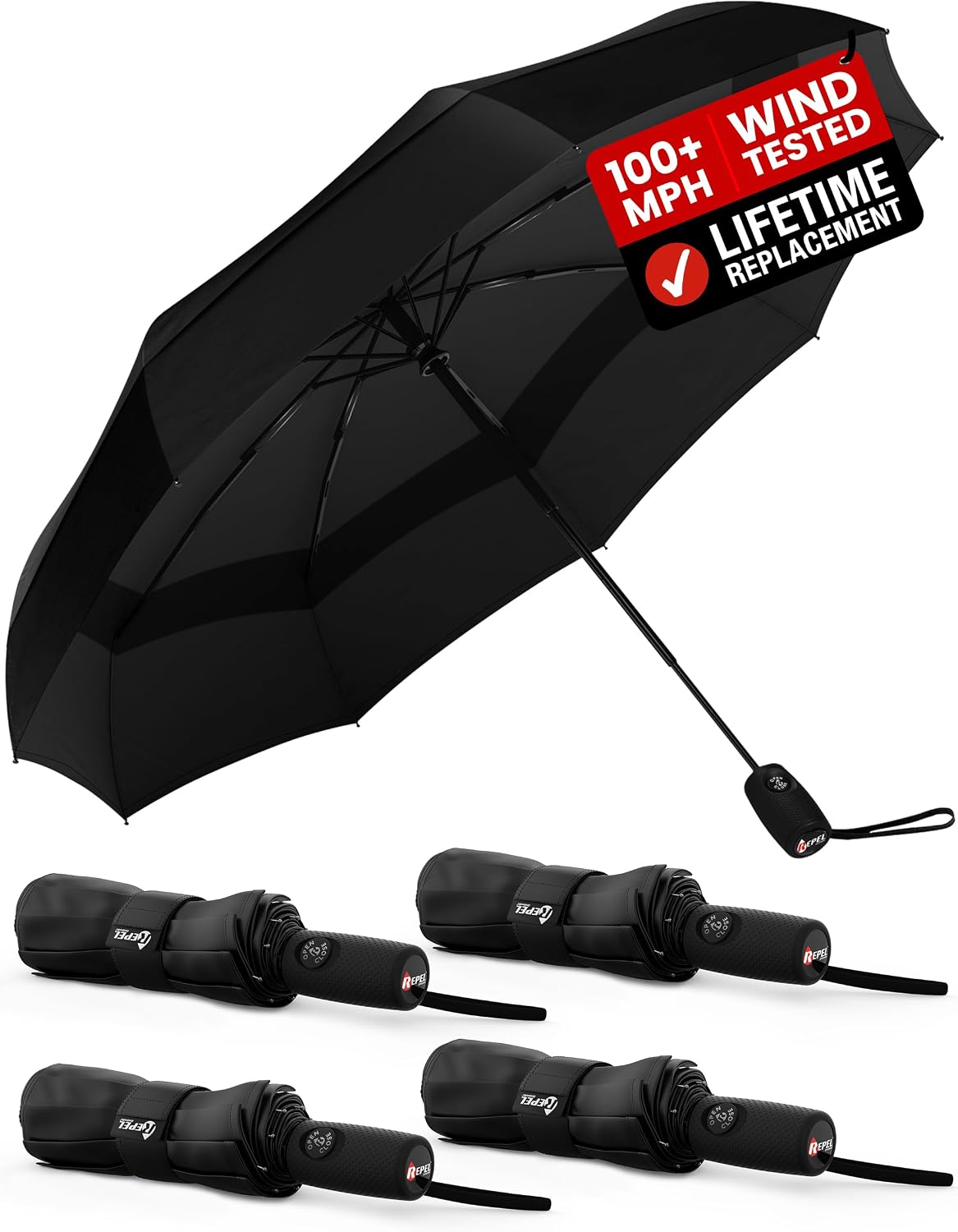 Windproof Travel Umbrella - Compact & Withstands Winds up to 100MPH. Strongest Premium Auto Folding Umbrella for Rain and Sun - Durable. Light & Portable for Women & Men. Fits Backpack & Cars