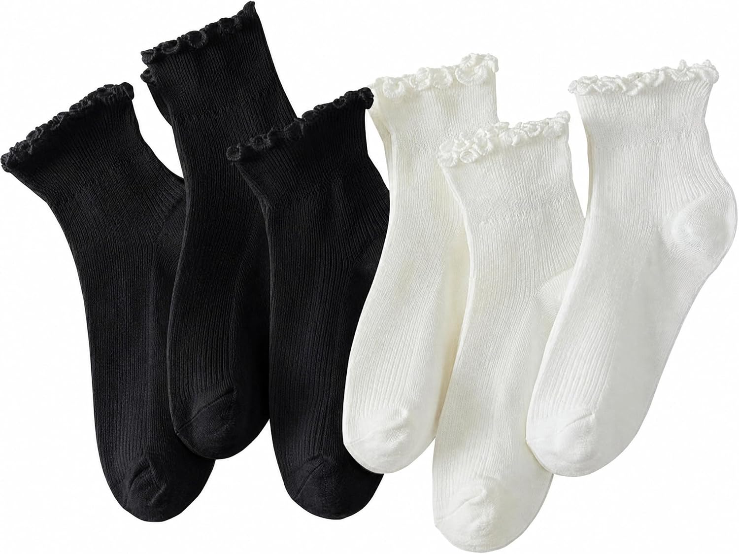 Hstyle Ruffle Socks Women. 6 Pairs of White Breathable Cool Ankle Socks