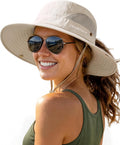 FURTALK Womens Sun Hat with Ponytail Hole Beach Hiking Summer Wide Brim UPF 50+ Outdoor Protection Foldable Bucket Hat Beige. One Size at Amazon Women's Clothing store