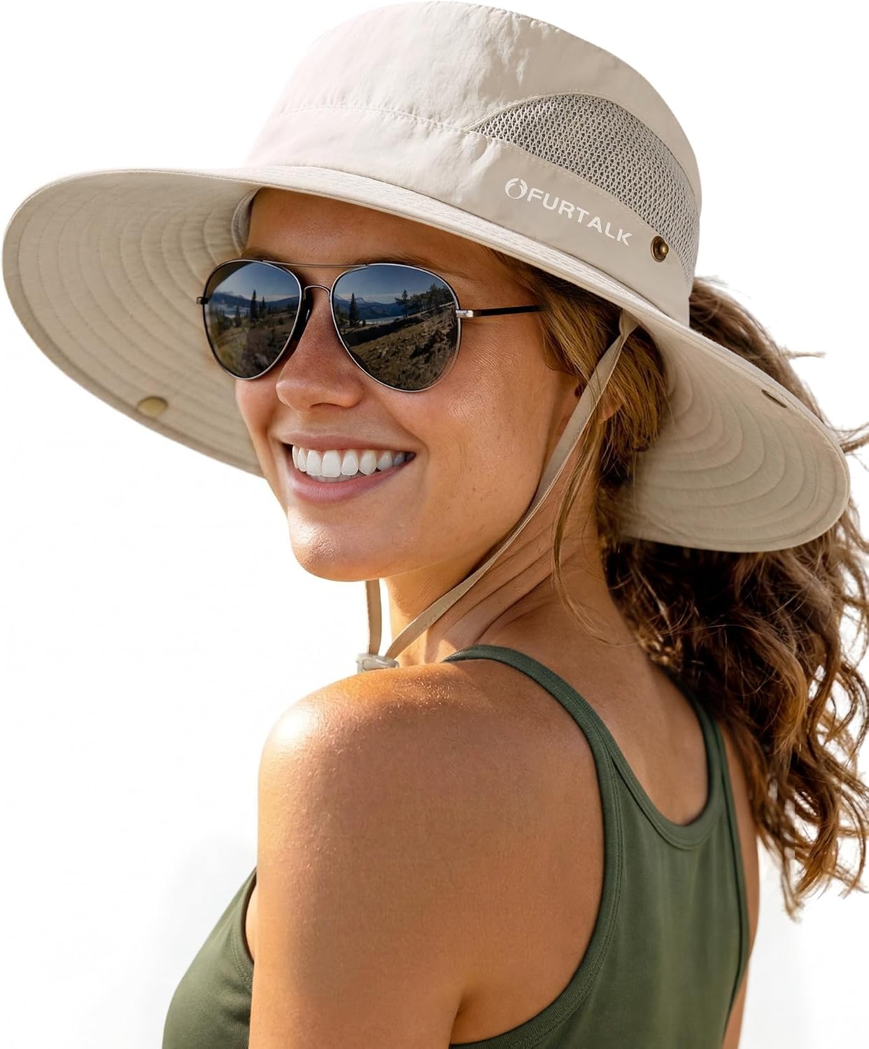 FURTALK Womens Sun Hat with Ponytail Hole Beach Hiking Summer Wide Brim UPF 50+ Outdoor Protection Foldable Bucket Hat Beige. One Size at Amazon Women's Clothing store