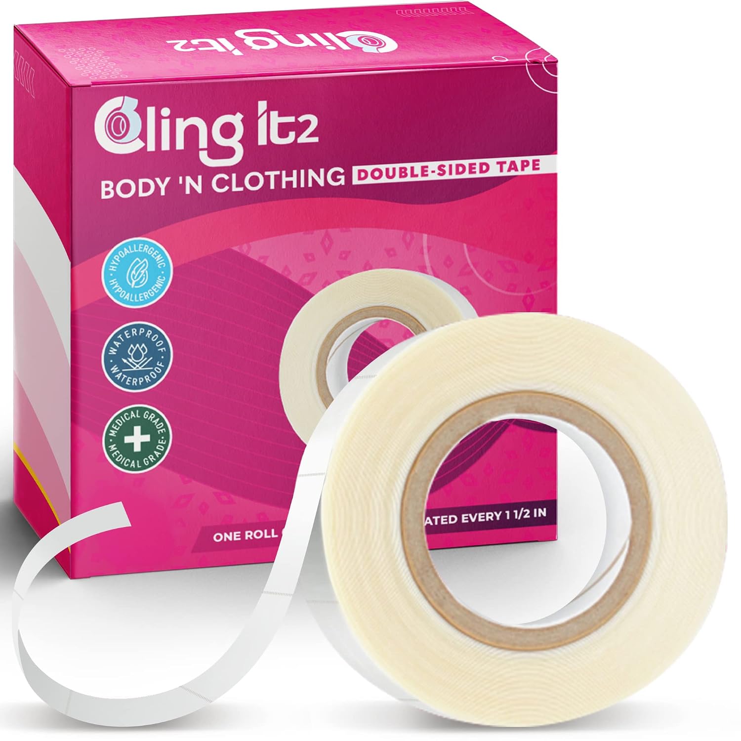 Fashion Clothing Tape Double Sided for Clothes. Fabric. Body. Dress | Clear Perforated Roll Cut to Any Length for Hem. Bra Strap. Neckline. Strong All Day Hold. No Residue. Waterproof for Women