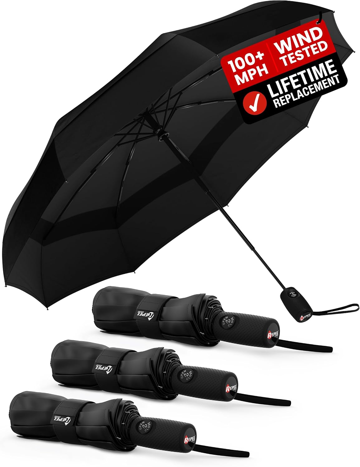 Windproof Travel Umbrella - Compact & Withstands Winds up to 100MPH. Strongest Premium Auto Folding Umbrella for Rain and Sun - Durable. Light & Portable for Women & Men. Fits Backpack & Cars