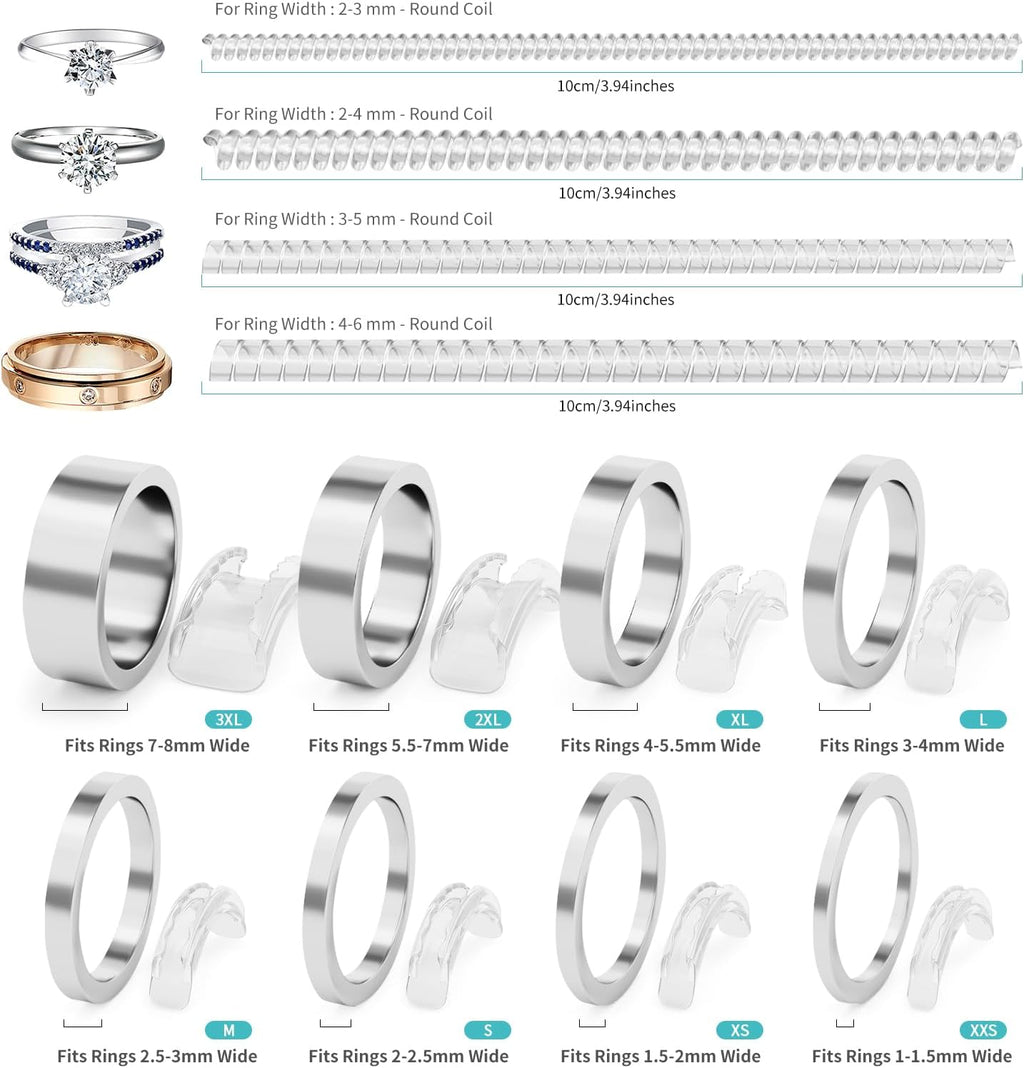 Ottemax Ring Sizers for Loose Rings - 12Pack. 12 Sizes. Ring Guards for Women& Men Loose Rings. Invisible Resizer Design for Spacers & Tighteners. Fits Bands Width to 1mm-8mm
