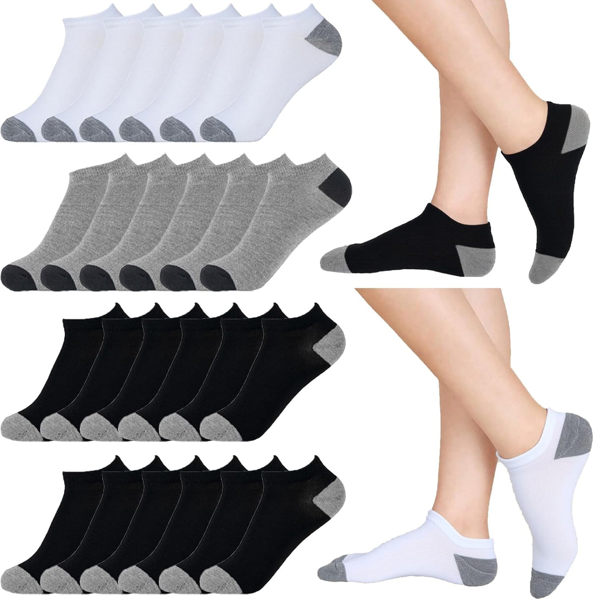 Looknniy 20 Pairs Low Cut Ankle Socks for Women No Show Casual Socks Breathable Athletic Socks Bulk for Sport