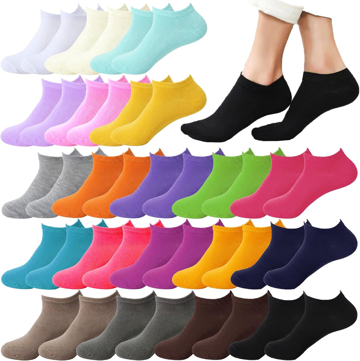 Looknniy 20 Pairs Low Cut Ankle Socks for Women No Show Casual Socks Breathable Athletic Socks Bulk for Sport