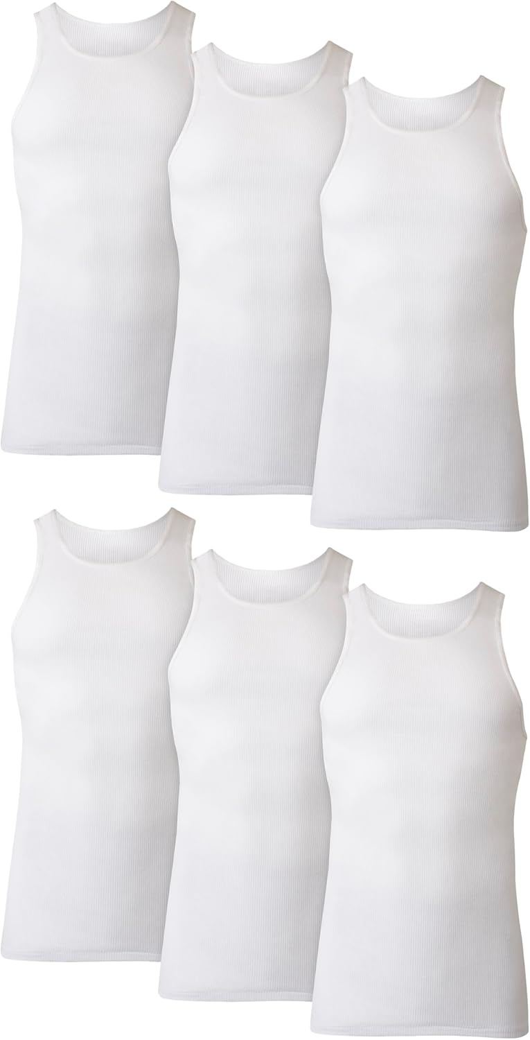 Hanes Men Tank Top Undershirt Pack. Cool & Breathable Cotton. Moisture-Wicking Ribbed Tanks for Men. White - L