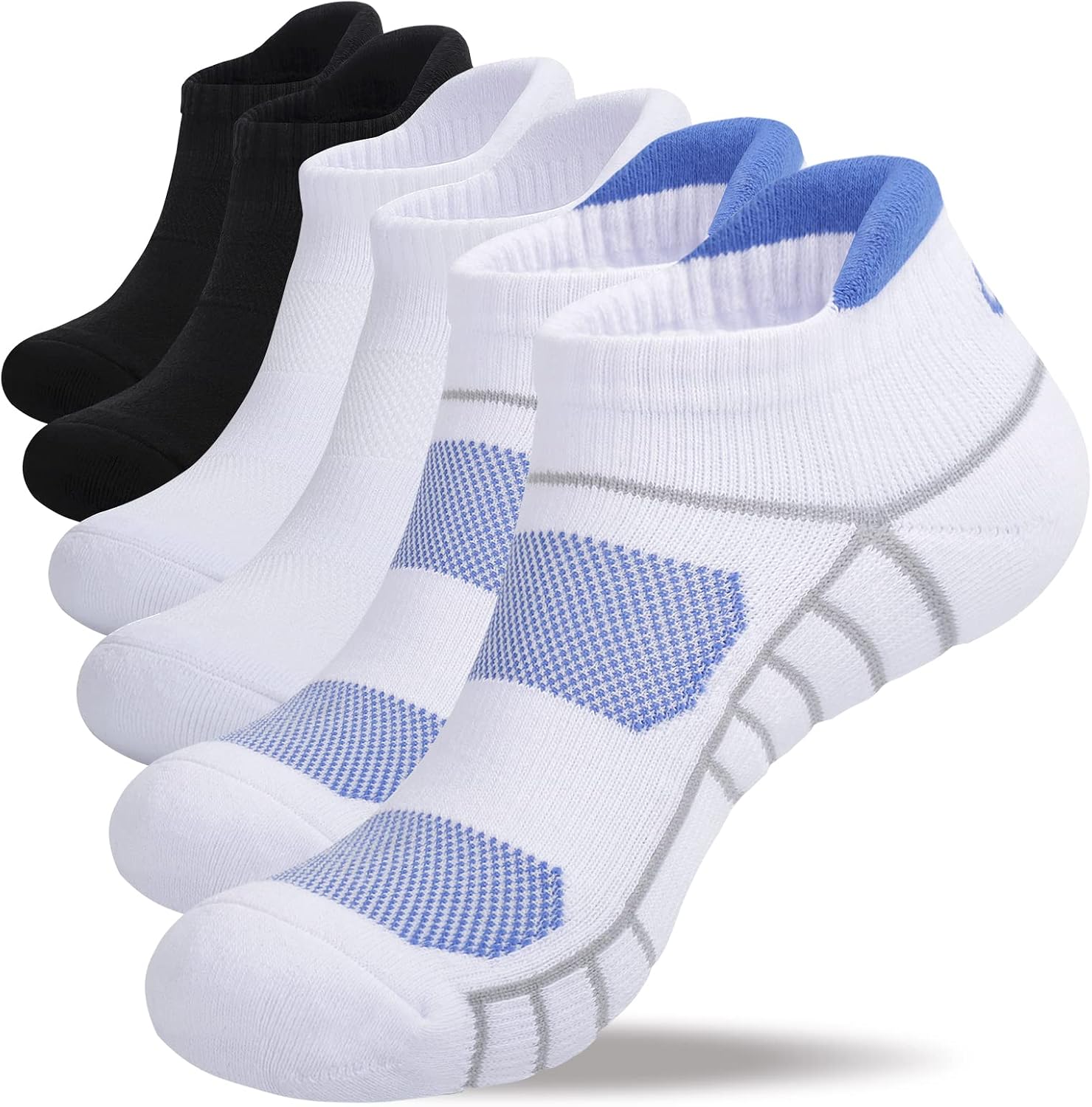 Lapulas Athletic Ankle Socks. Low Cut Cushioned Anti-Blister Running Tab Sports Socks for Men and Women 6Pairs (White. L)