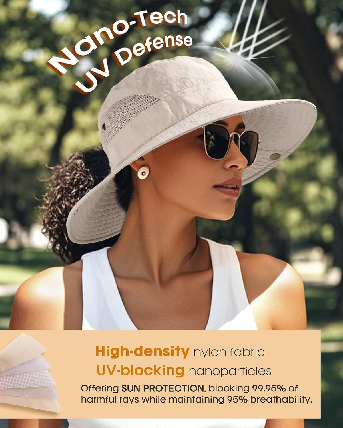 FURTALK Womens Sun Hat with Ponytail Hole Beach Hiking Summer Wide Brim UPF 50+ Outdoor Protection Foldable Bucket Hat Beige. One Size at Amazon Women's Clothing store