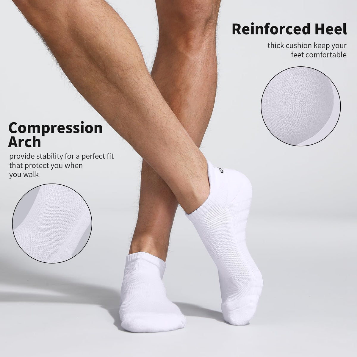 Lapulas Athletic Ankle Socks. Low Cut Cushioned Anti-Blister Running Tab Sports Socks for Men and Women 6Pairs (White. L)