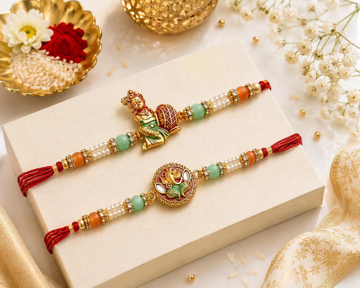 TIED RIBBONS Rakhi for Brother Set of 2 with Gift Set | Set of Rakhi | Roli Tika - Rakshabandhan Bracelet for Brother