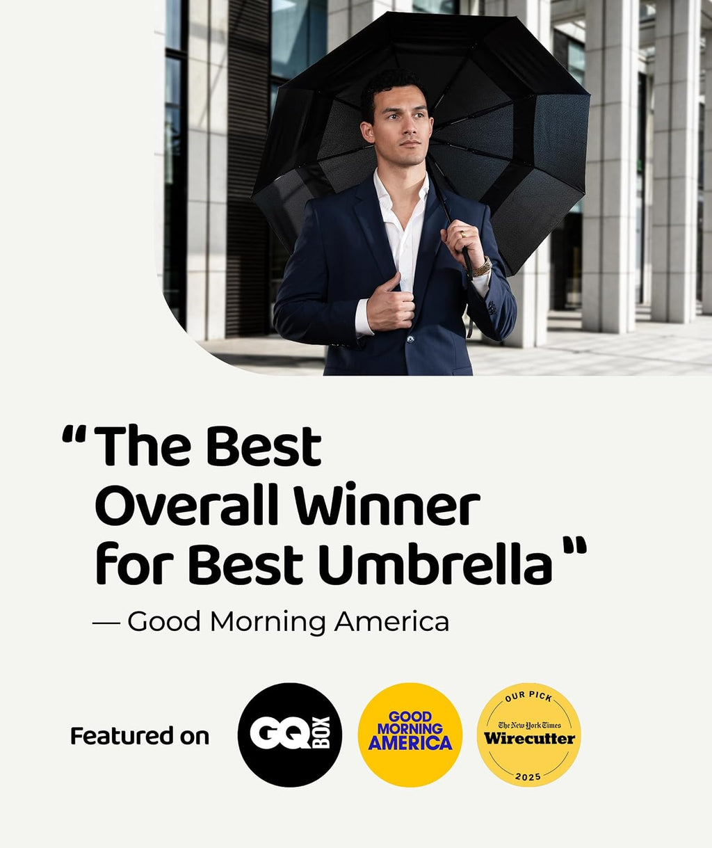Windproof Travel Umbrella - Compact & Withstands Winds up to 100MPH. Strongest Premium Auto Folding Umbrella for Rain and Sun - Durable. Light & Portable for Women & Men. Fits Backpack & Cars