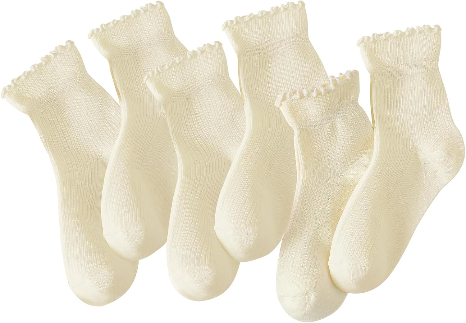 Hstyle Ruffle Socks Women. 6 Pairs of White Breathable Cool Ankle Socks