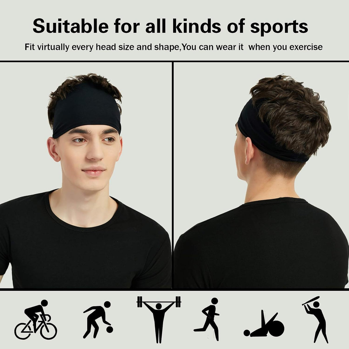 Pilamor Sports Headbands for Men 5 Pack.Sweatbands for Men Workout.Running | Moisture Wicking.Absorbing Sweat Headbands Stay in Place .Hairbands for Women and Men Gym.Cycling.Football.Yoga
