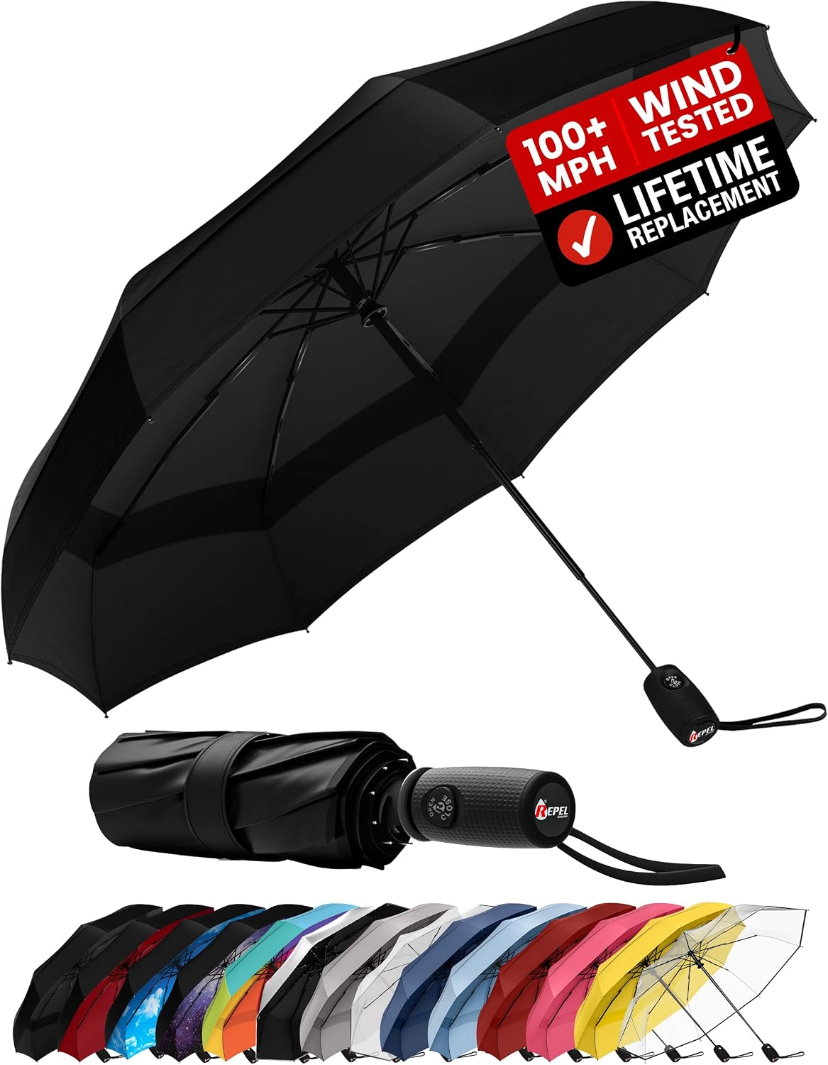 Windproof Travel Umbrella - Compact & Withstands Winds up to 100MPH. Strongest Premium Auto Folding Umbrella for Rain and Sun - Durable. Light & Portable for Women & Men. Fits Backpack & Cars