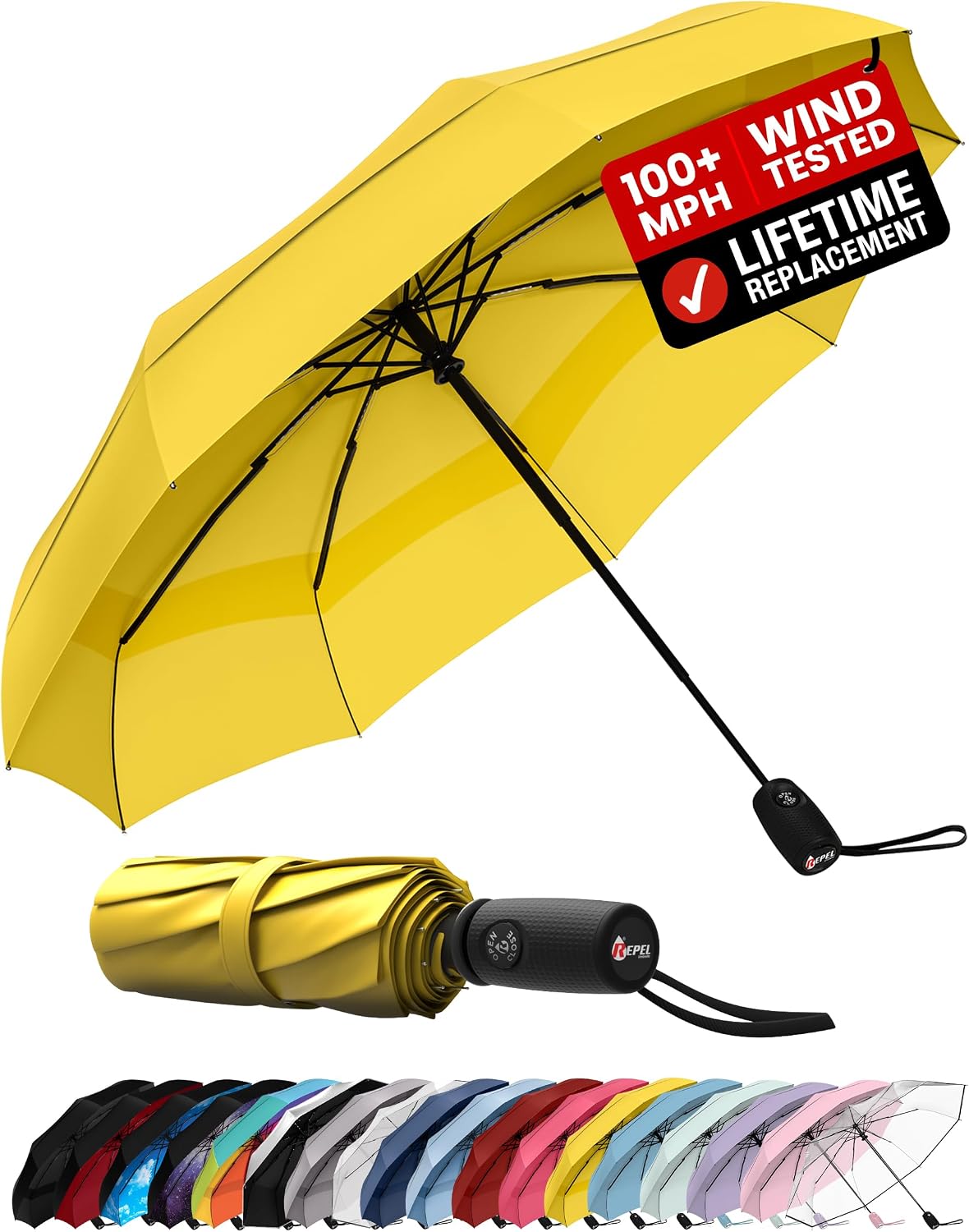 Windproof Travel Umbrella - Compact & Withstands Winds up to 100MPH. Strongest Premium Auto Folding Umbrella for Rain and Sun - Durable. Light & Portable for Women & Men. Fits Backpack & Cars
