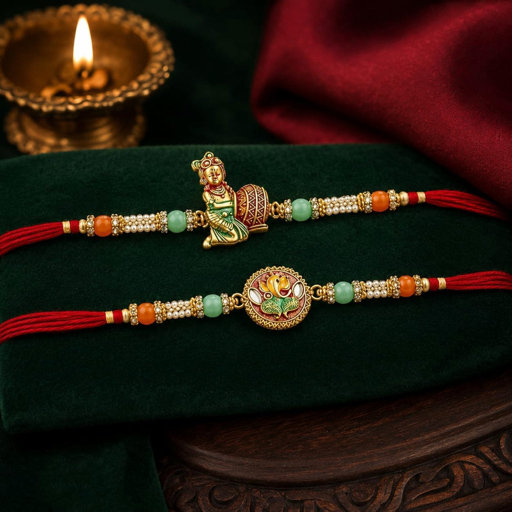 TIED RIBBONS Rakhi for Brother Set of 2 with Gift Set | Set of Rakhi | Roli Tika - Rakshabandhan Bracelet for Brother