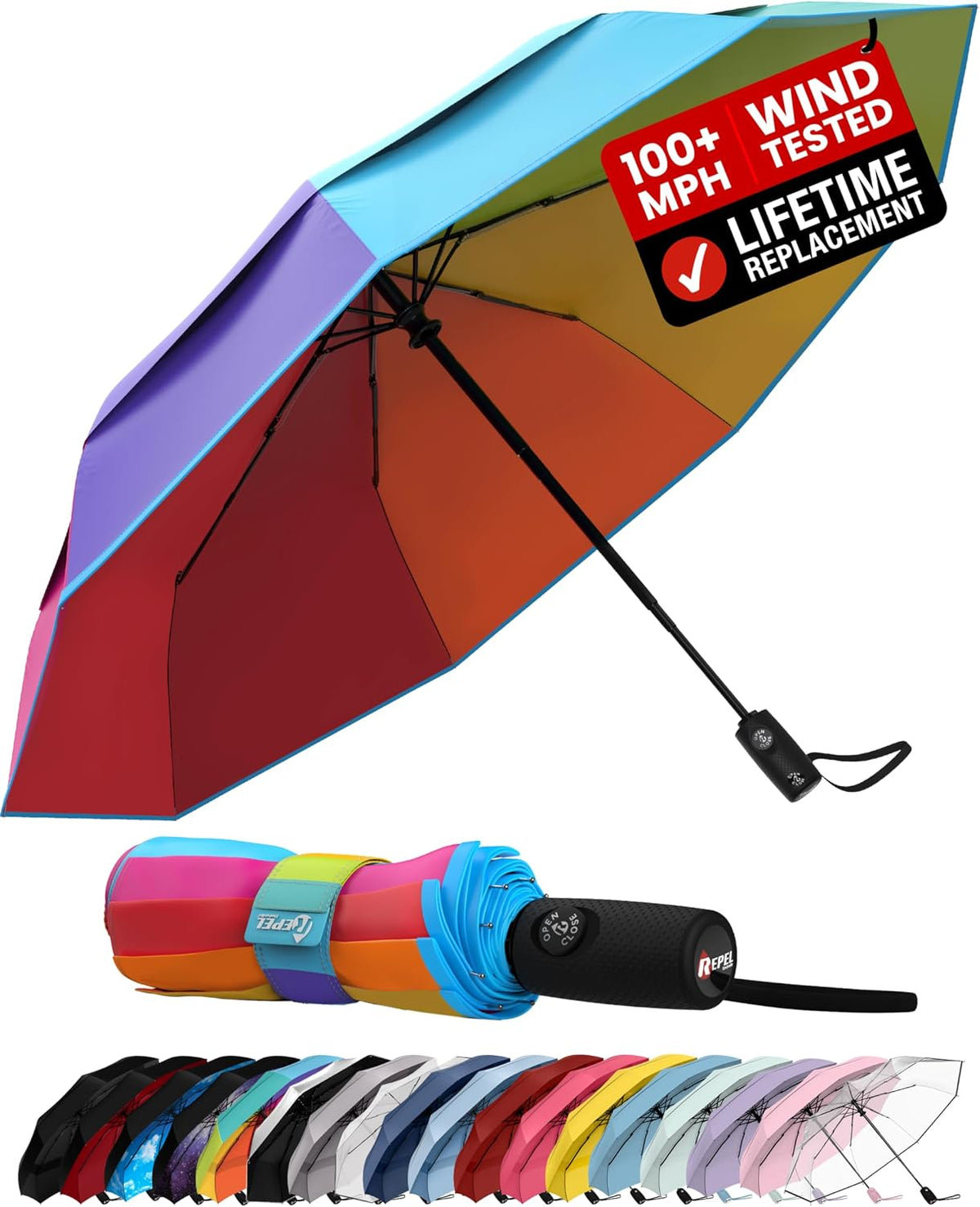 Windproof Travel Umbrella - Compact & Withstands Winds up to 100MPH. Strongest Premium Auto Folding Umbrella for Rain and Sun - Durable. Light & Portable for Women & Men. Fits Backpack & Cars