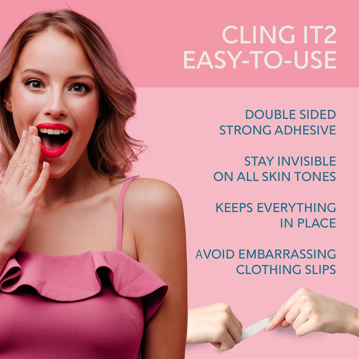 Fashion Clothing Tape Double Sided for Clothes. Fabric. Body. Dress | Clear Perforated Roll Cut to Any Length for Hem. Bra Strap. Neckline. Strong All Day Hold. No Residue. Waterproof for Women
