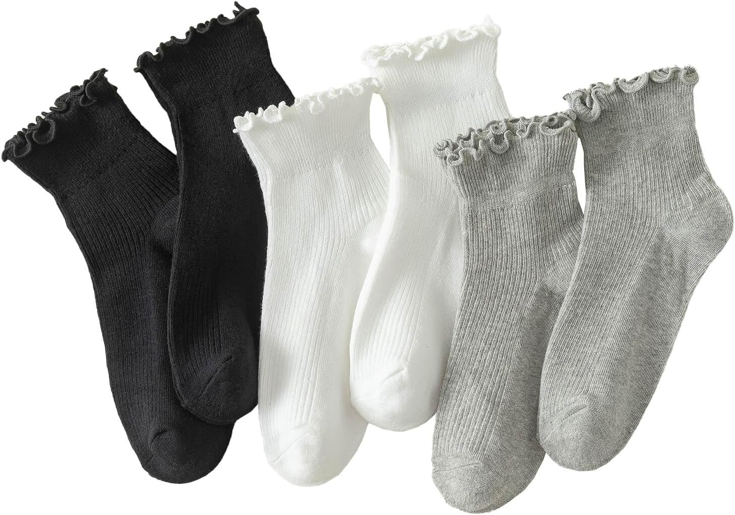 Hstyle Ruffle Socks Women. 6 Pairs of White Breathable Cool Ankle Socks