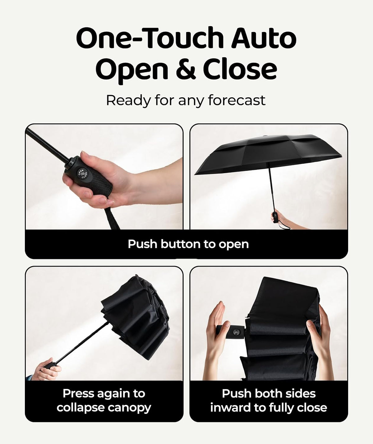 Windproof Travel Umbrella - Compact & Withstands Winds up to 100MPH. Strongest Premium Auto Folding Umbrella for Rain and Sun - Durable. Light & Portable for Women & Men. Fits Backpack & Cars