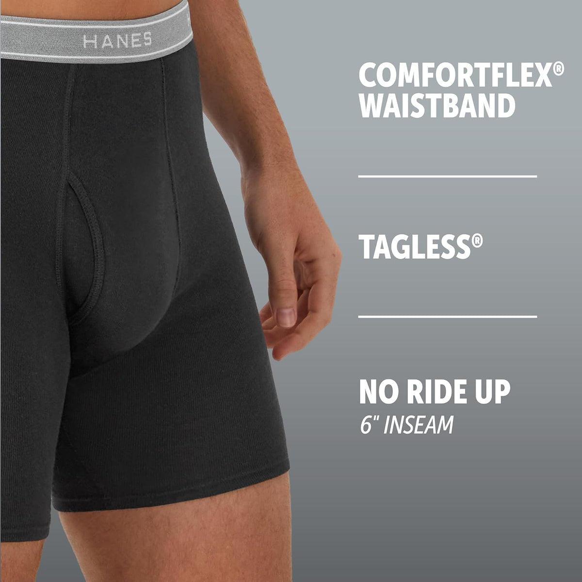 Hanes Men's Boxer Soft Breathable Cotton ComfortFlex Waistband. Multipack Brief Underwear. 6 Pack - Black/Gray. Large at Amazon Men's Clothing store