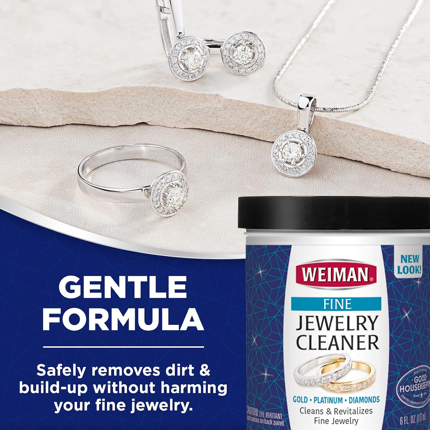 Weiman Fine Jewelry Cleaner Liquid with Cleaning Brush – Restores Shine & Brilliance to Gold. Platinum. Precious Gemstones & Diamond Jewelry. 6 Oz