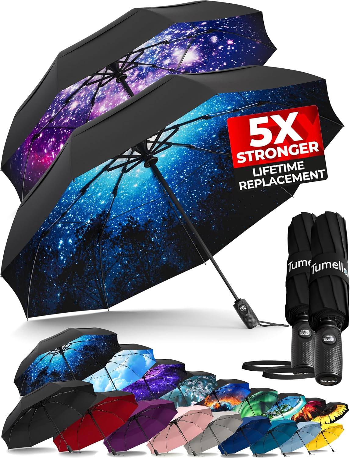 TUMELLA Strongest Windproof Travel Umbrella (Compact. 100MPH Wind-Tested) | Light. Portable. One-Handed Use. Automatic Folding Rain Umbrella. Durable. Premium Grip. Fits Car & Backpack