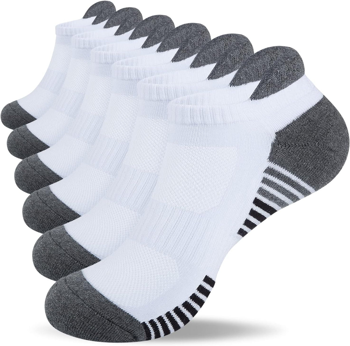 Lapulas Athletic Ankle Socks. Low Cut Cushioned Anti-Blister Running Tab Sports Socks for Men and Women 6Pairs (White. L)