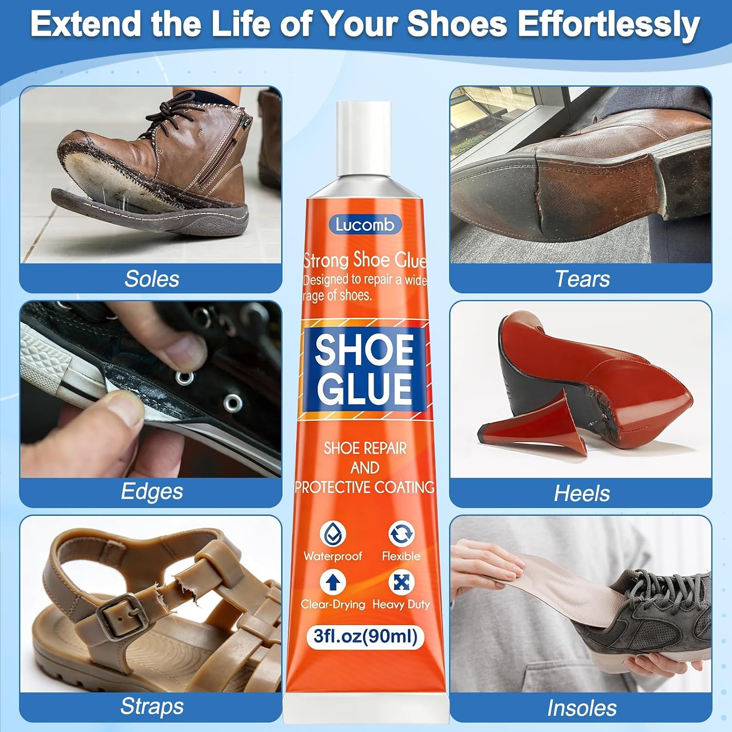 Shoe Glue Soles Repair| 180 ML Heavy Duty Clear Shoe Sole Repair Glue. Waterproof. High-Strength Adhesive. Dries in 24 Hrs| Strong Glue Shoe for Soles. Heels & Repair on Boots. Leather. Rubber. Canvas