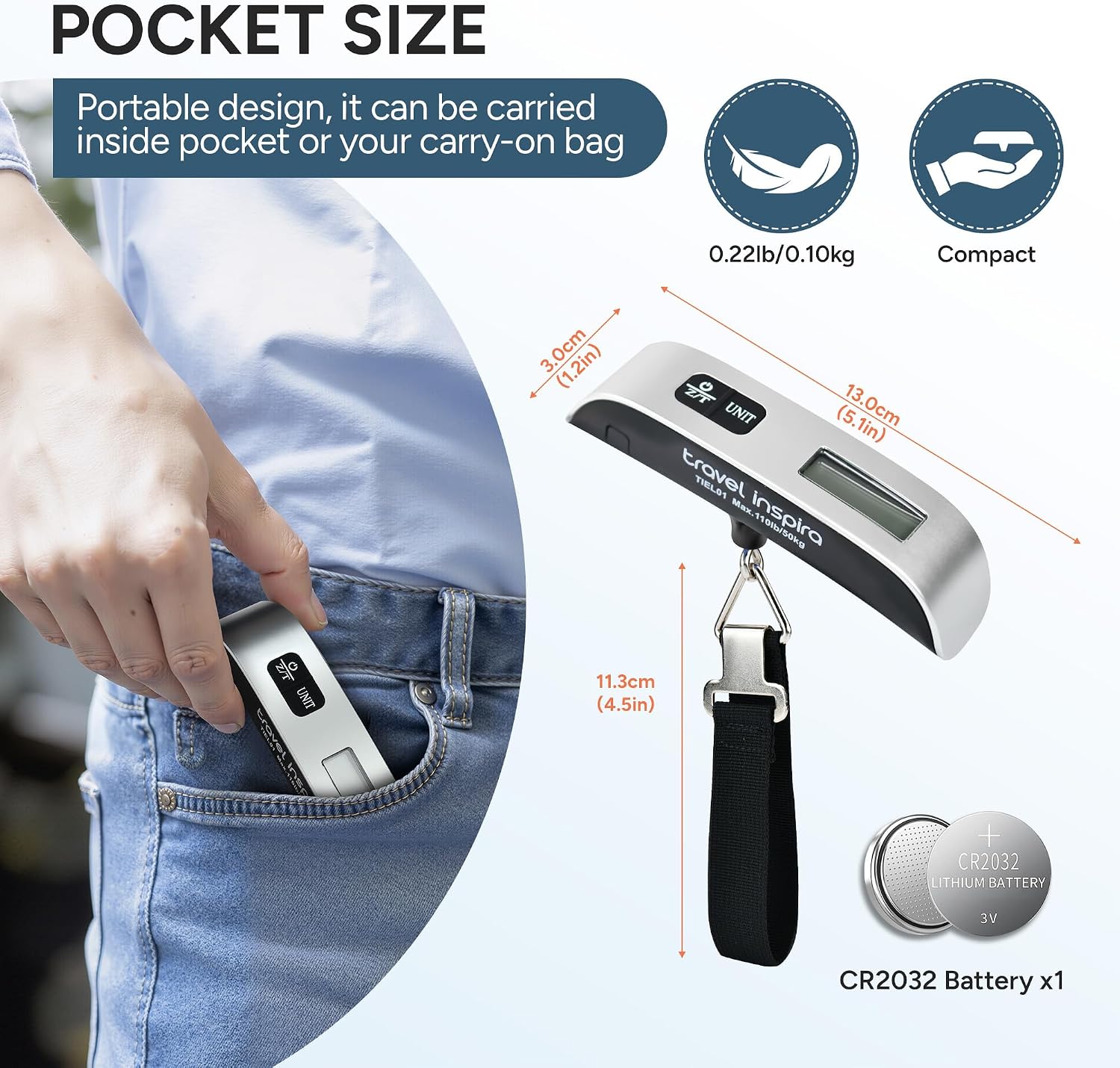 Amazon.com | travel inspira Luggage Scale Digital Suitcase Weight Scale for Travel | Blue Backlight. Rubber Paint Handle. Tare & Data Lock. Auto-Off. Battery Included. 110 Pounds. Travel Essentials | Luggage Scales