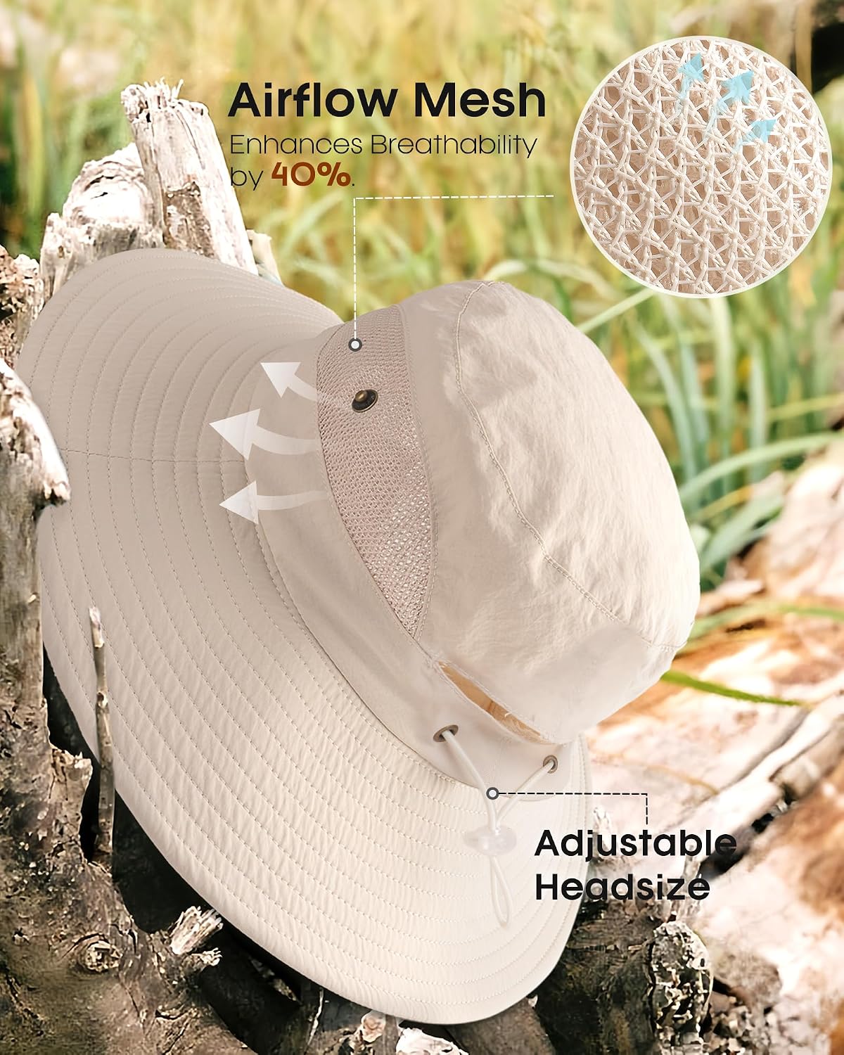 FURTALK Womens Sun Hat with Ponytail Hole Beach Hiking Summer Wide Brim UPF 50+ Outdoor Protection Foldable Bucket Hat Beige. One Size at Amazon Women's Clothing store