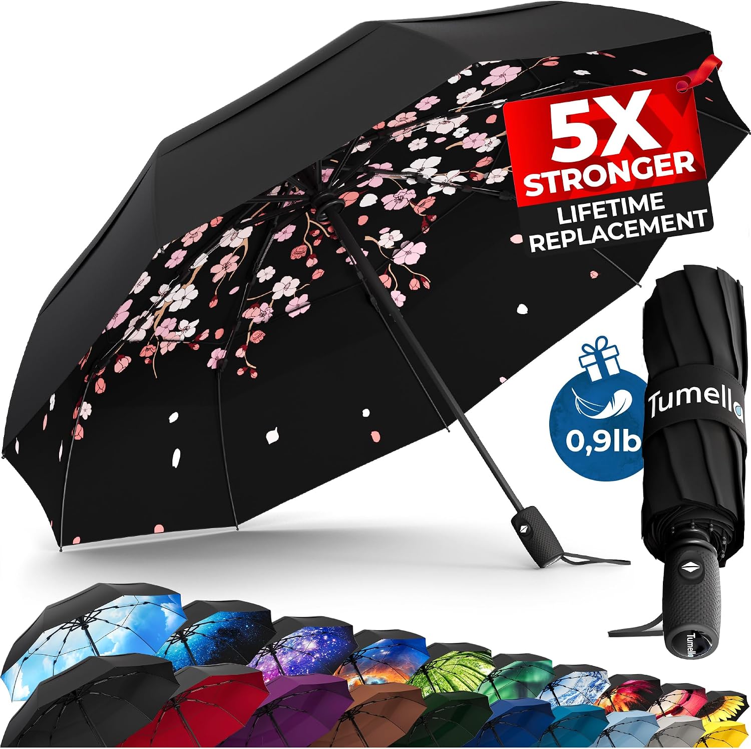 TUMELLA Strongest Windproof Travel Umbrella (Compact. 100MPH Wind-Tested) | Light. Portable. One-Handed Use. Automatic Folding Rain Umbrella. Durable. Premium Grip. Fits Car & Backpack