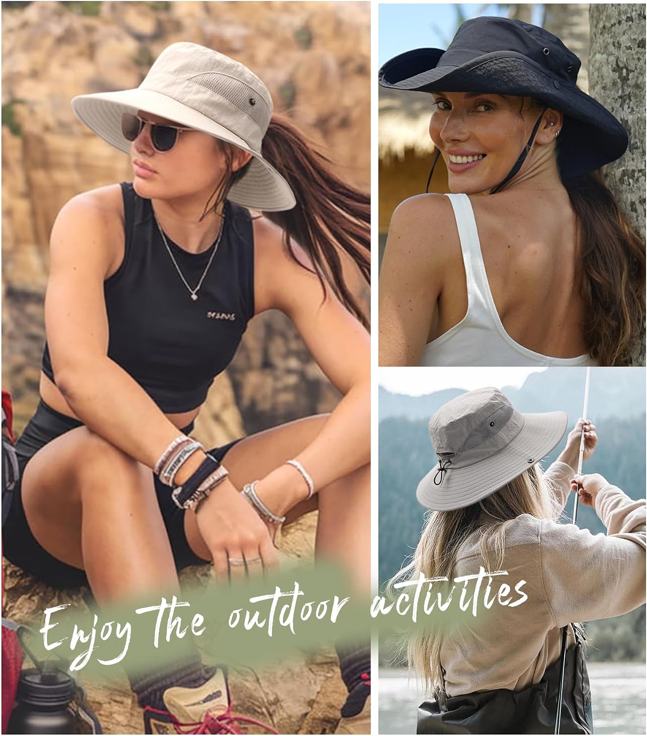 FURTALK Womens Sun Hat with Ponytail Hole Beach Hiking Summer Wide Brim UPF 50+ Outdoor Protection Foldable Bucket Hat Beige. One Size at Amazon Women's Clothing store