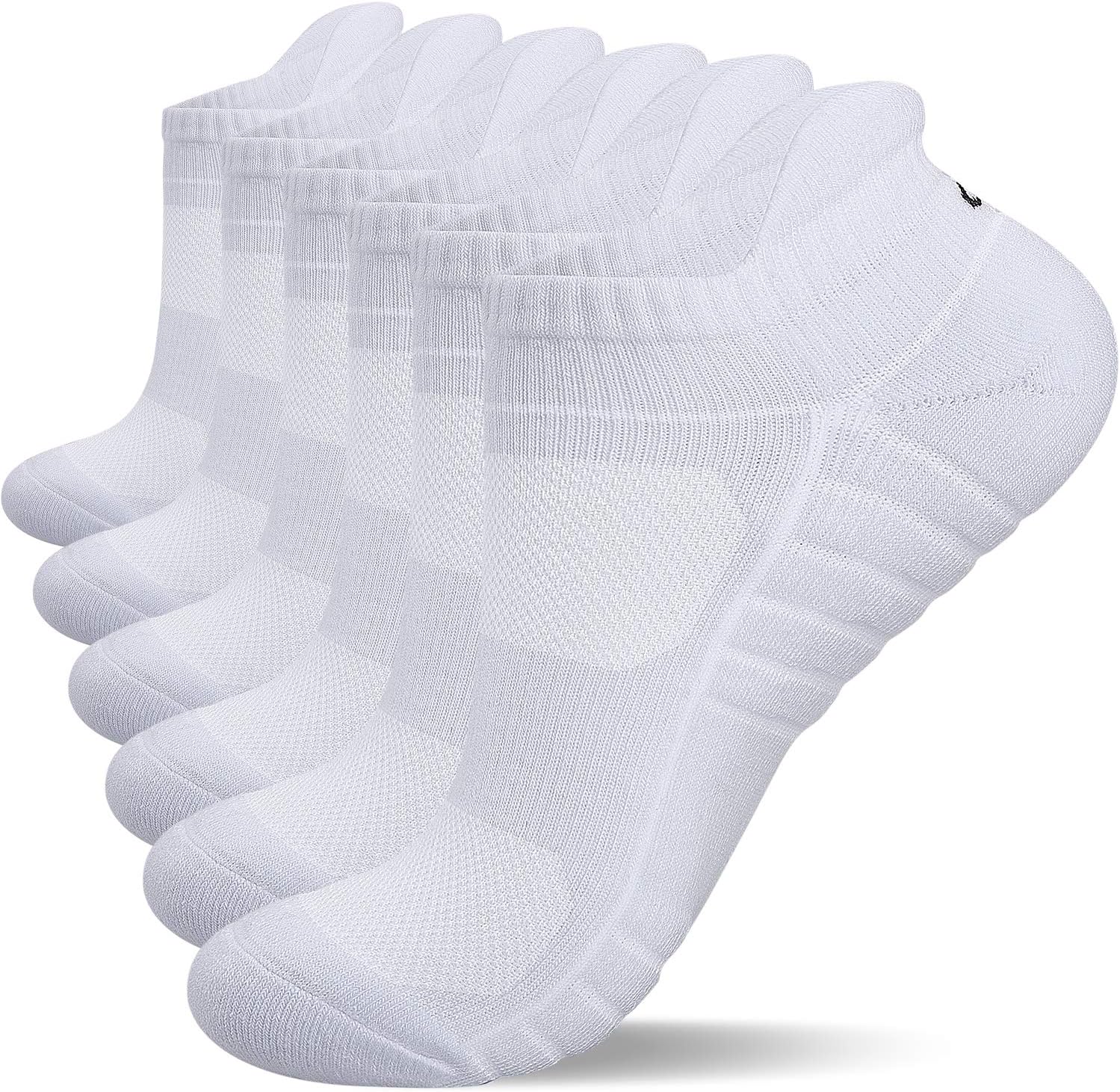 Lapulas Athletic Ankle Socks. Low Cut Cushioned Anti-Blister Running Tab Sports Socks for Men and Women 6Pairs (White. L)