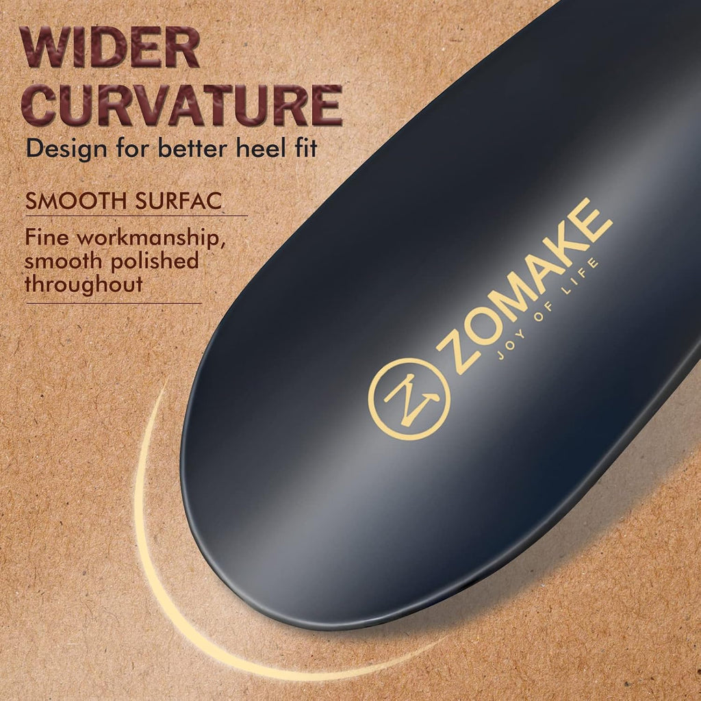 ZOMAKE Shoe Horn Long Handle for Seniors Men Women. Metal Shoehorn 16.5 | Stainless Steel Long Boot Horn. Travel Small Shoe Spoon Helper 7.5. Anti-Slip Leather Grip. No Bending Over. Shoe Protection