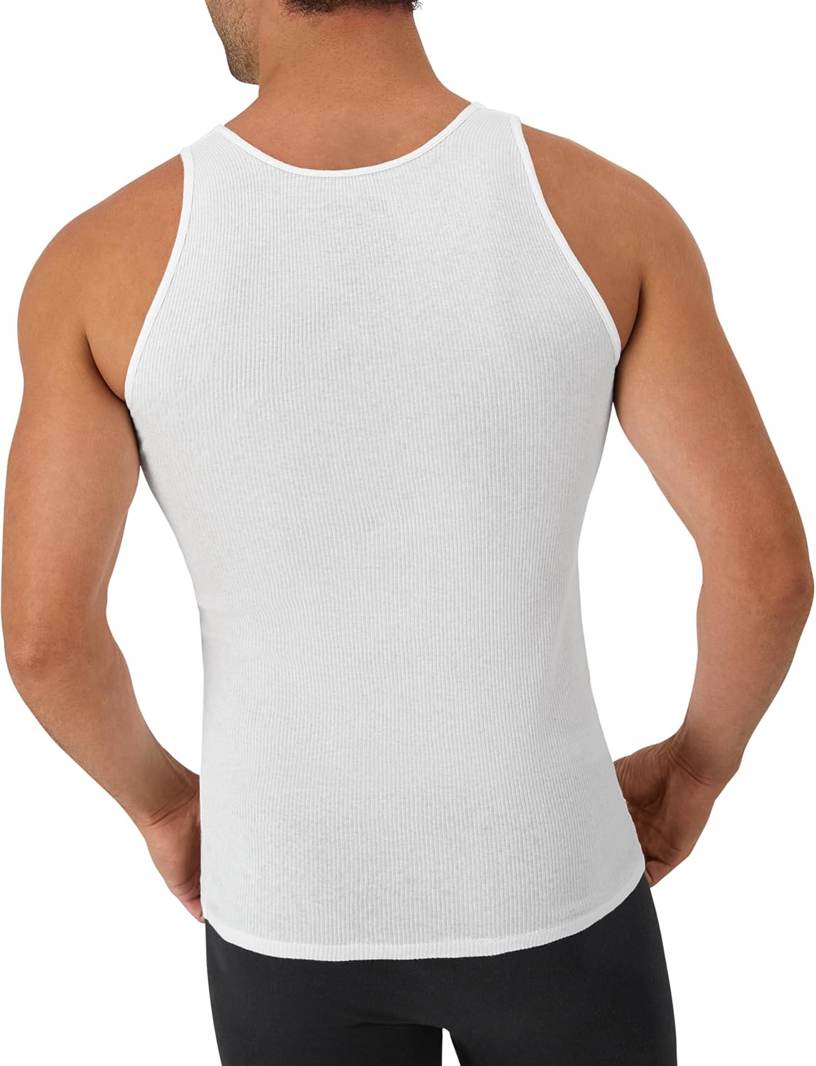 Hanes Men Tank Top Undershirt Pack. Cool & Breathable Cotton. Moisture-Wicking Ribbed Tanks for Men. White - L