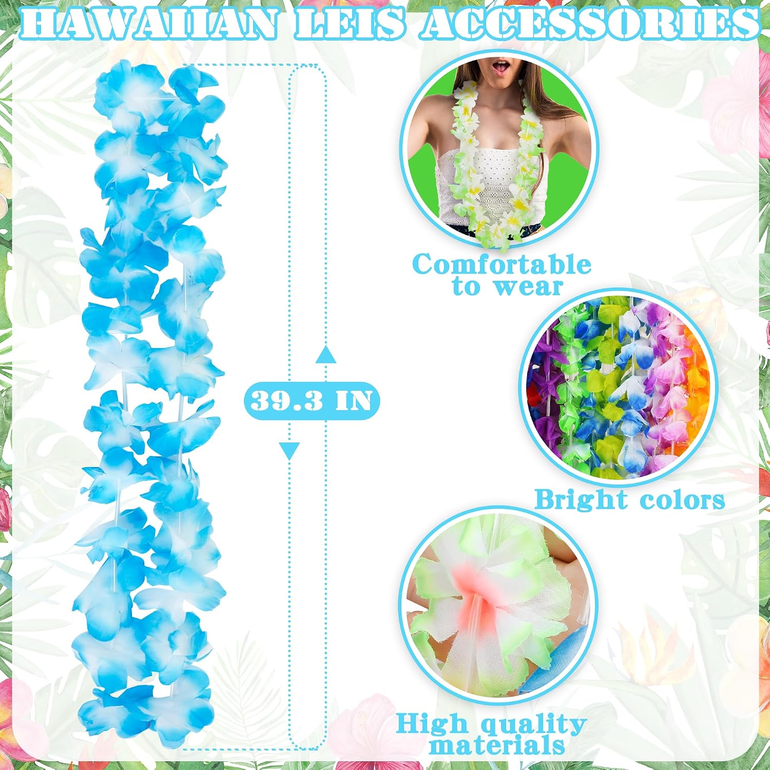 Hawaiian Leis. 24PCS Hawaiian Party Decorations Silk Flower Necklace | Colorful Luau Party Decorations. Tropical Designs Leis. Hula Dance Costume Accessories. Great for Summer Beach & Pool Party