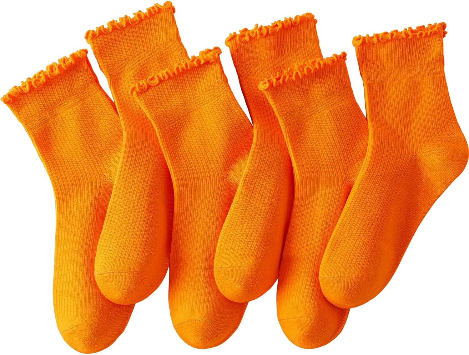 Hstyle Ruffle Socks Women. 6 Pairs of White Breathable Cool Ankle Socks