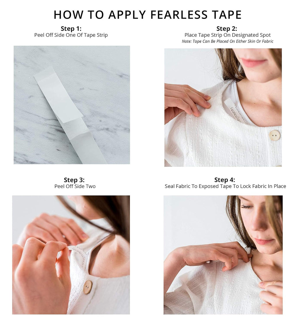 Fearless Tape Double Sided Clothing & Body Tape. 50 Strips | 50 Clear Strips - Ready for Weddings. Proms. and Everyday Outfit Fixes