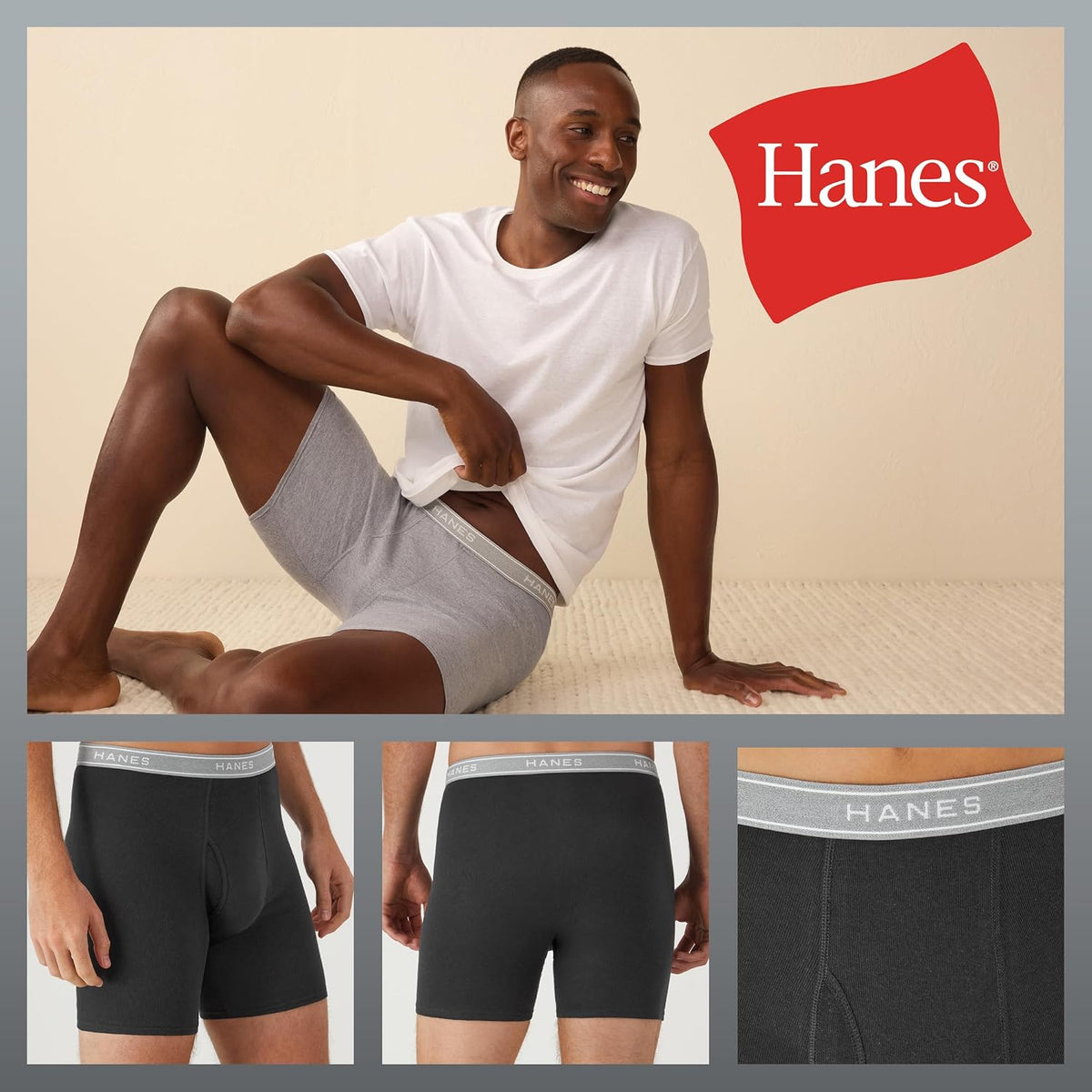 Hanes Men Hanes Boxer Briefs. Cool Dri Moisture-Wicking Underwear. Cotton No-Ride-up for Men. 6 Pack. Black/Grey. Medium at Amazon Men's Clothing store