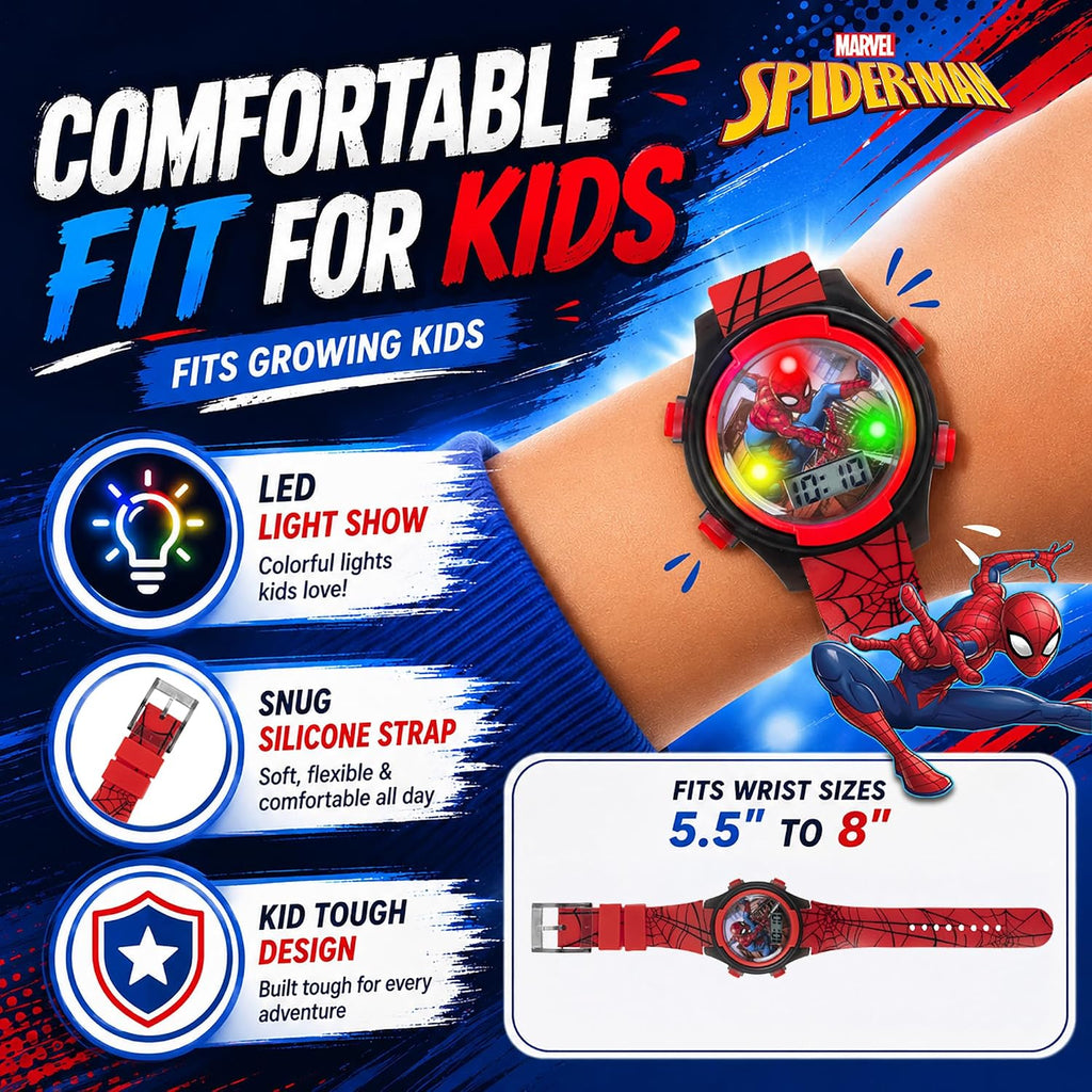 Accutime Marvel Spider-Man Digital Watch for Kids – Durable Plastic Timepiece. LCD Display. Quartz Accuracy. Iconic Spiderman Imagery