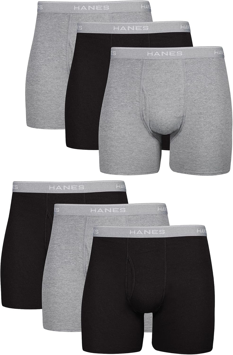 Hanes Men's Boxer Soft Breathable Cotton ComfortFlex Waistband. Multipack Brief Underwear. 6 Pack - Black/Gray. Large at Amazon Men's Clothing store