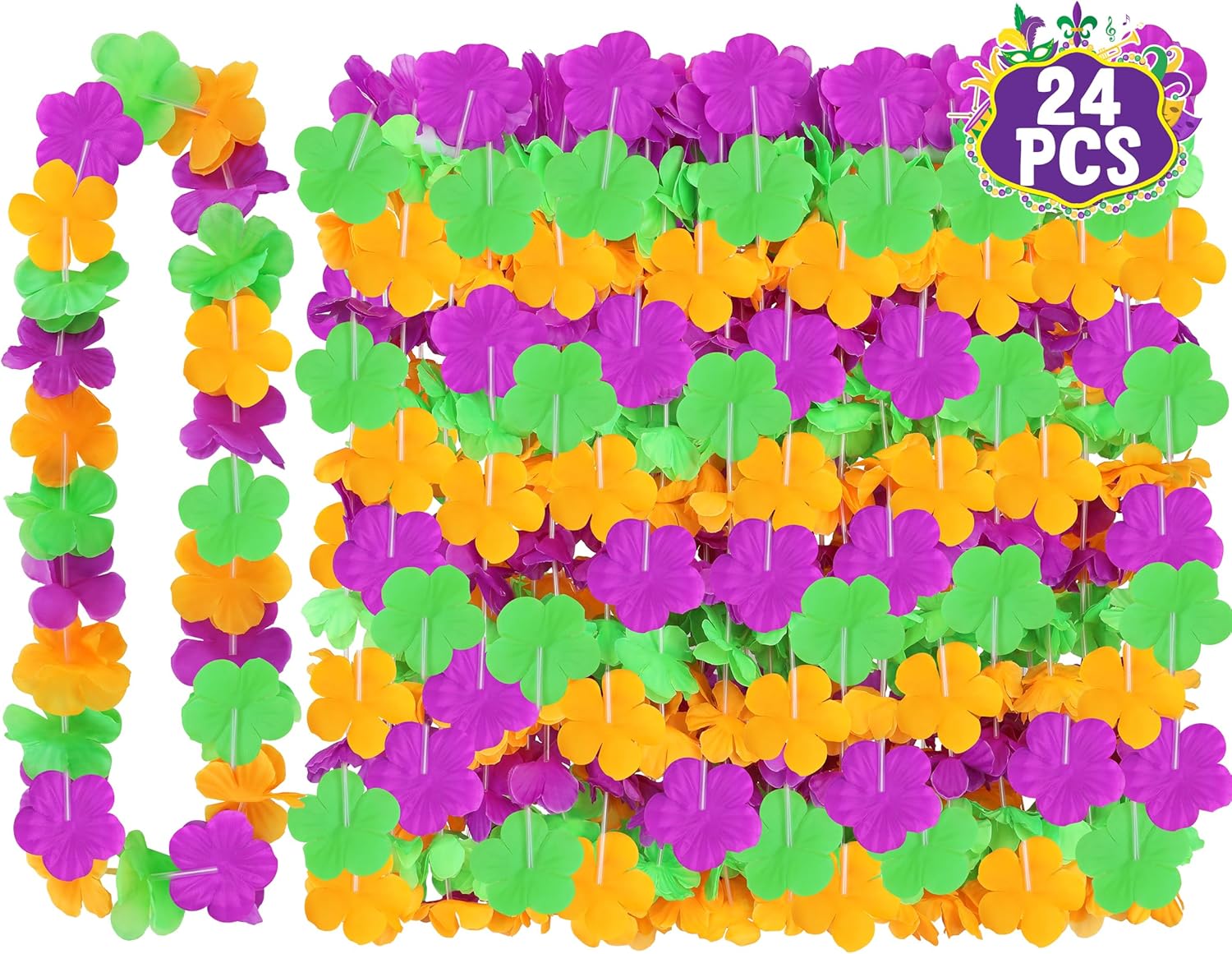 Hawaiian Leis. 24PCS Hawaiian Party Decorations Silk Flower Necklace | Colorful Luau Party Decorations. Tropical Designs Leis. Hula Dance Costume Accessories. Great for Summer Beach & Pool Party