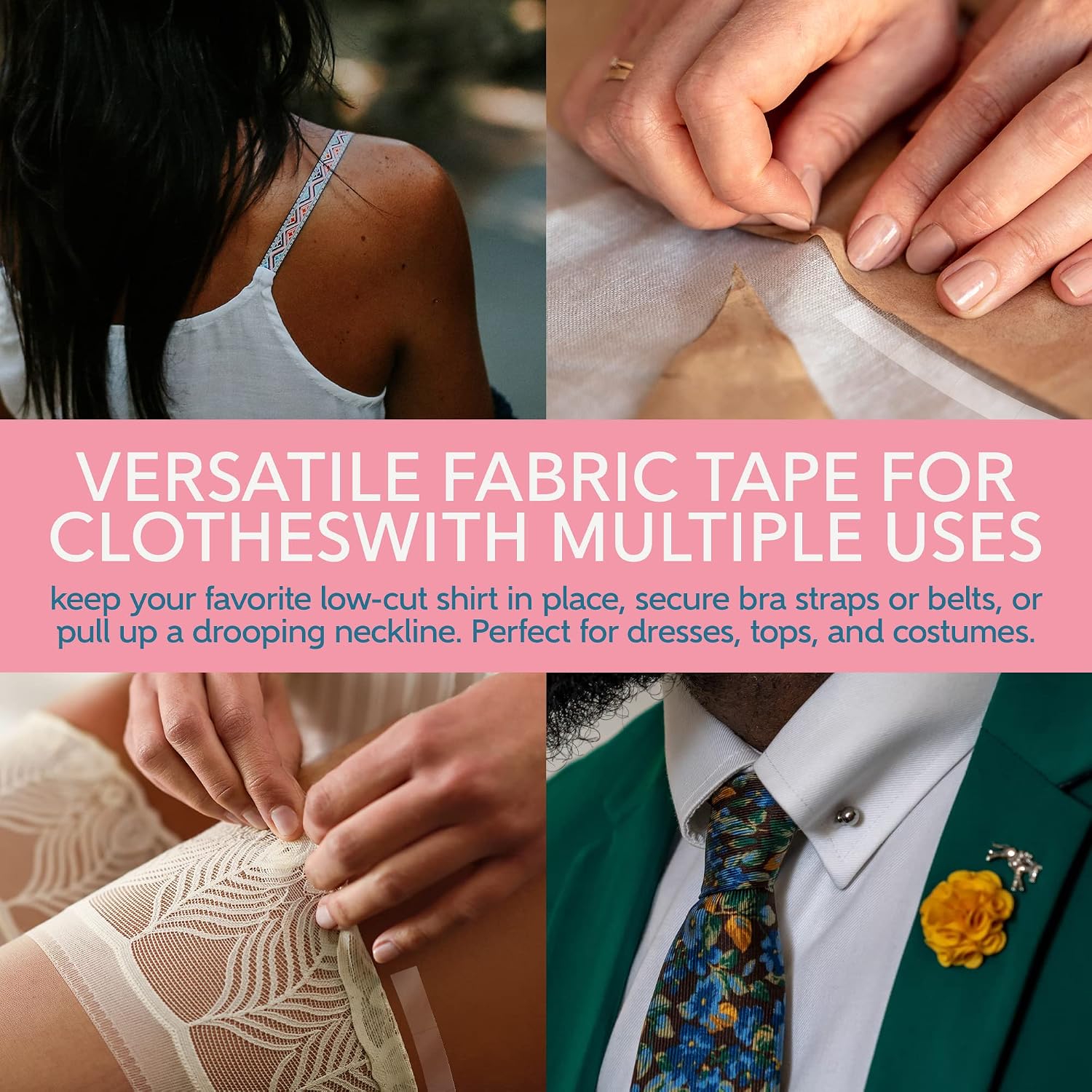 Fashion Clothing Tape Double Sided for Clothes. Fabric. Body. Dress | Clear Perforated Roll Cut to Any Length for Hem. Bra Strap. Neckline. Strong All Day Hold. No Residue. Waterproof for Women