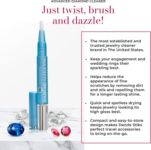 CONNOISSEURS - Diamond Dazzle Stik | For Rings. Earrings. and Bracelets - Portable Jewelry Cleaner Solution Pen - Reduces Scratches and Removes Dirt