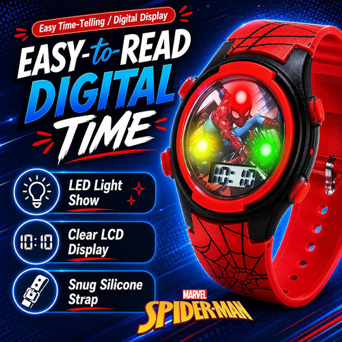 Accutime Marvel Spider-Man Digital Watch for Kids – Durable Plastic Timepiece. LCD Display. Quartz Accuracy. Iconic Spiderman Imagery