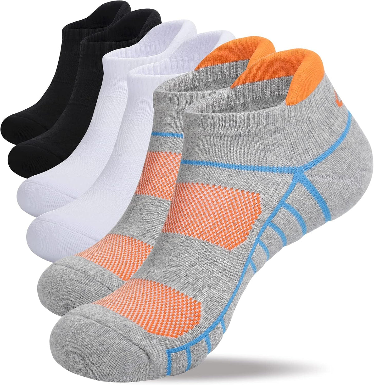 Lapulas Athletic Ankle Socks. Low Cut Cushioned Anti-Blister Running Tab Sports Socks for Men and Women 6Pairs (White. L)
