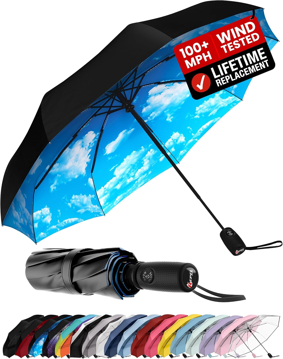 Windproof Travel Umbrella - Compact & Withstands Winds up to 100MPH. Strongest Premium Auto Folding Umbrella for Rain and Sun - Durable. Light & Portable for Women & Men. Fits Backpack & Cars