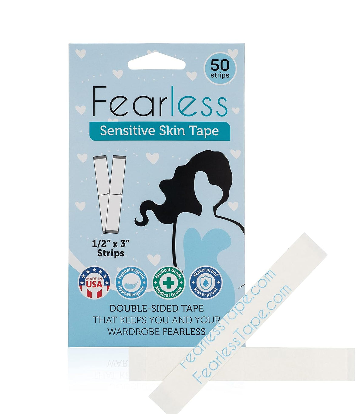 Fearless Tape Double Sided Clothing & Body Tape. 50 Strips | 50 Clear Strips - Ready for Weddings. Proms. and Everyday Outfit Fixes