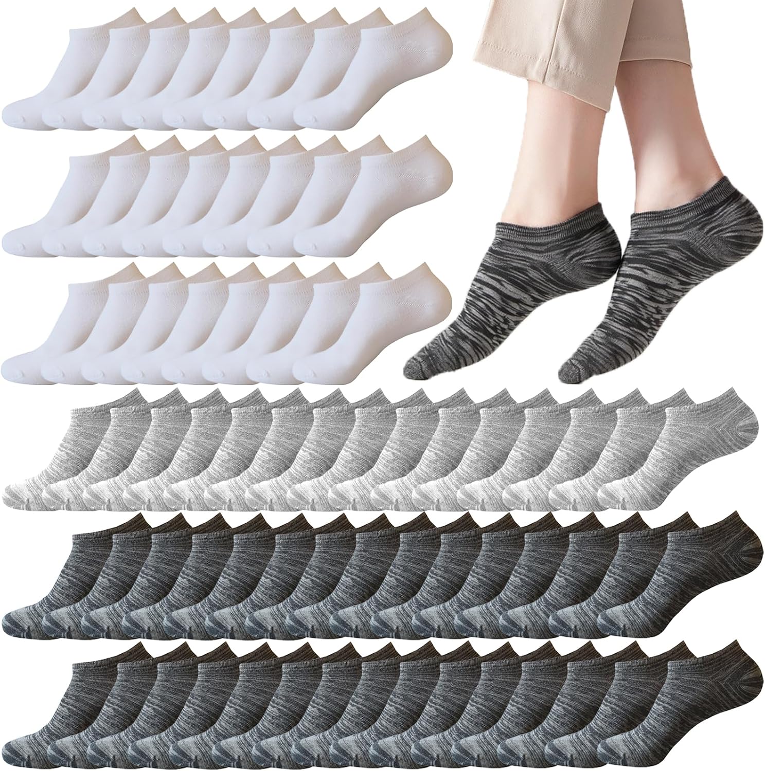 Looknniy 20 Pairs Low Cut Ankle Socks for Women No Show Casual Socks Breathable Athletic Socks Bulk for Sport